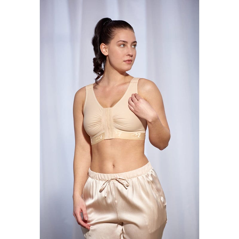 MARENA B2 Adjustable Shirred Front Shoulder Closure Post-Surgical Bra Black - Image 3